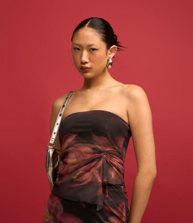 Blusa Tomara que Caia em Tule Abstrata e Amarração na Lateral - 2