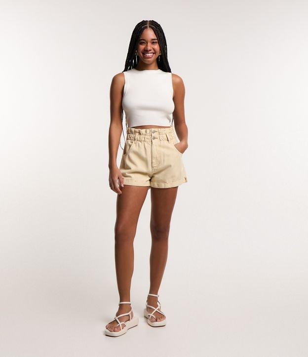 Short Baggy Cintura Alta em Sarja com Elástico no Cós - 1