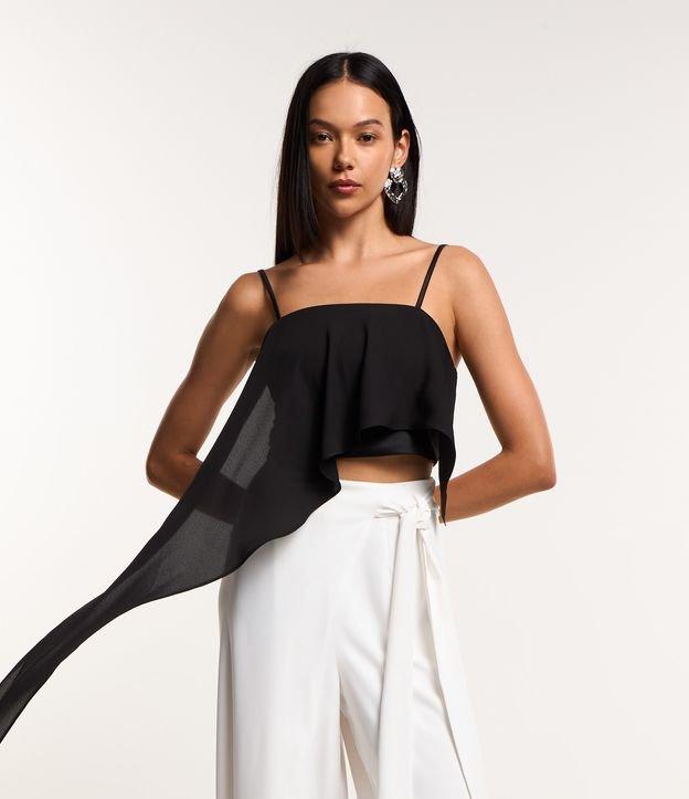 Blusa de Alça Cropped Acetinada com Babado Assimétrico - 1