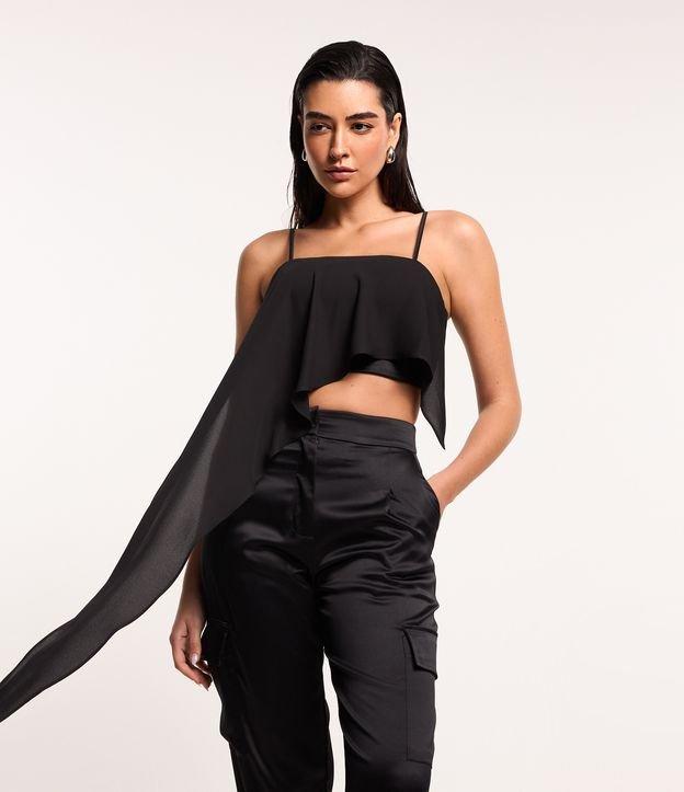 Blusa de Alça Cropped Acetinada com Babado Assimétrico - 3