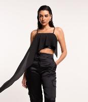 Blusa de Alça Cropped Acetinada com Babado Assimétrico - 3