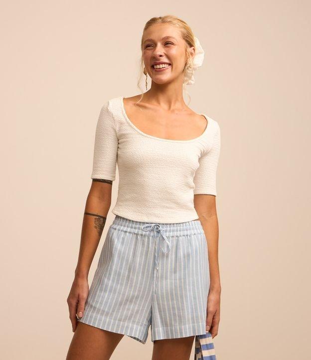 Blusa em Algodão Texturizada e Manga Curta - 3