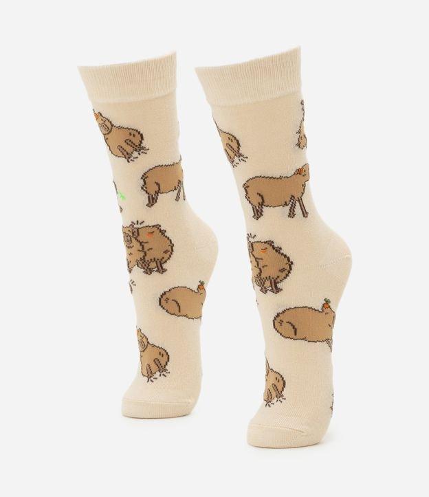 Meia Cano Alto em Algodão com Estampa de Capivaras - 1