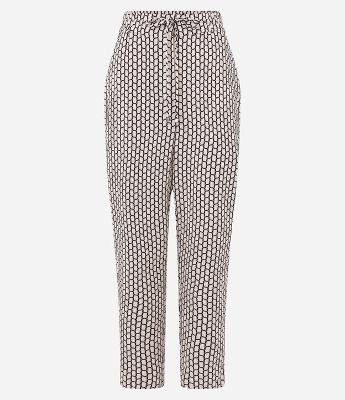 Calça Fluida em Crepe com Amarração e Estampa Geométrica