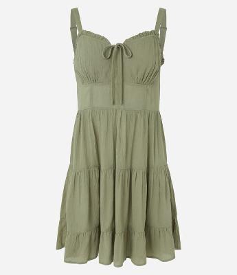 Vestido Curto em Viscose com Alças Largas e Amarração no Busto