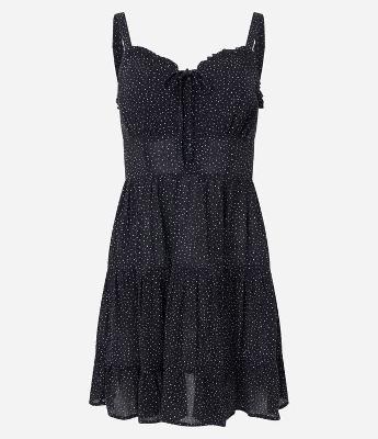 Vestido Curto em Viscose Poá com Amarração no Busto