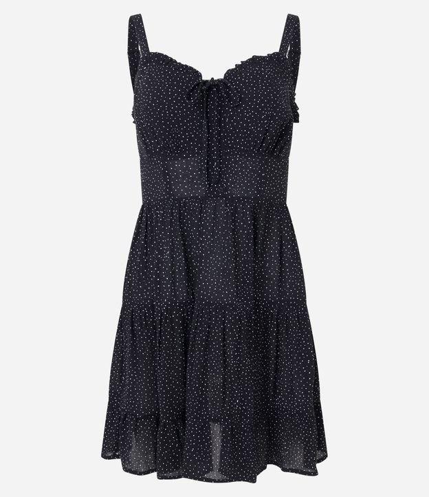 Vestido Curto em Viscose Poá com Amarração no Busto - 1