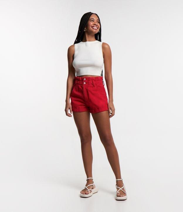 Short Baggy de Cintura Alta em Sarja com Franzido no Còs - 2