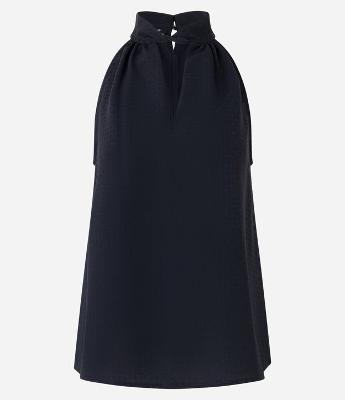 Blusa sem Manga em Jacquard com Golinha Alta e Detalhe Vazado
