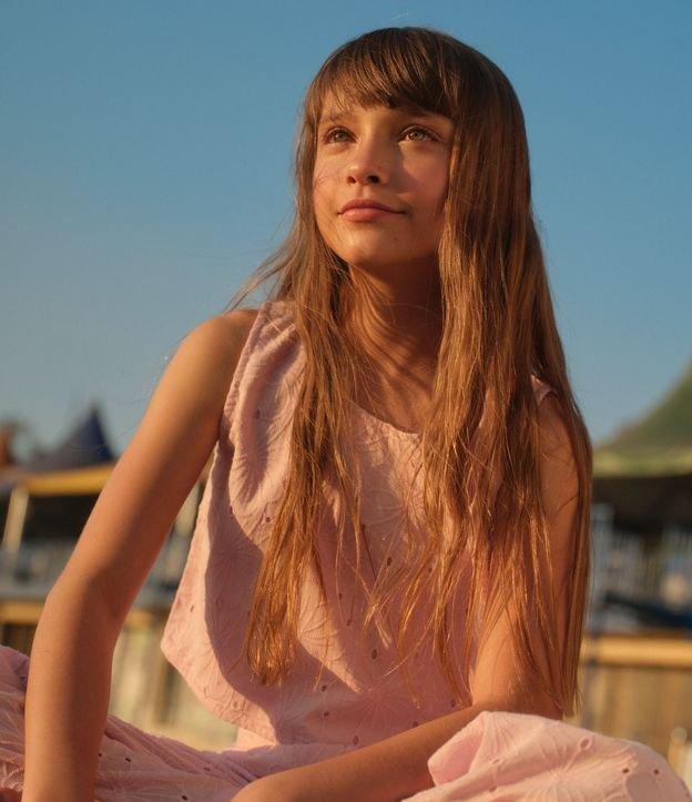 Blusa Infantil em Laise Floral com Abertura Gota nas Costas - Tam 5 a 14 Anos - 2