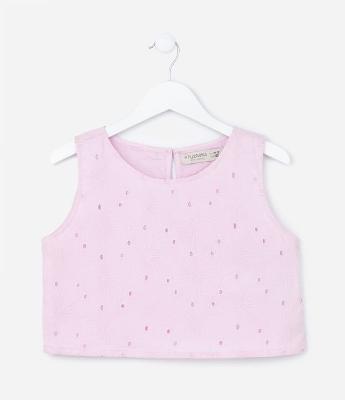 Blusa Infantil em Laise Floral com Abertura Gota nas Costas - Tam 5 a 14 Anos
