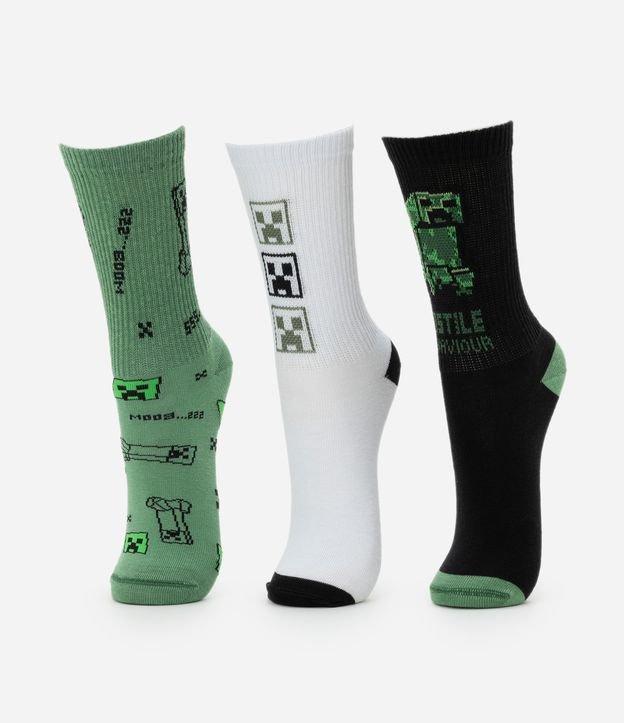 Kit 03 Meias Infantis em Algodão Estampa Minecraft - Tam 23 ao 38 - 1