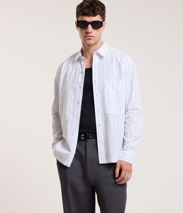 Camisa em Algodão com Listras e Bolso - 1