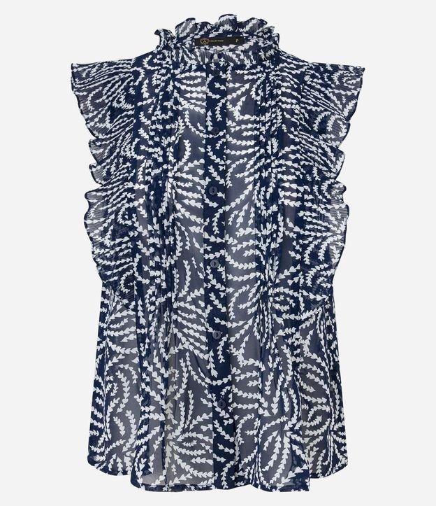 Camisa sem Manga em Chiffon com Babados e Estampa Abstrata - 2