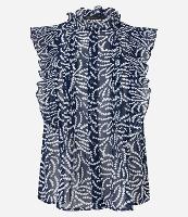 Camisa sem Manga em Chiffon com Babados e Estampa Abstrata - 2