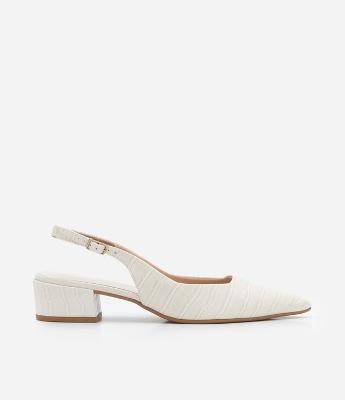 Sapato Scarpin Slingback em PU com Estampa Croco