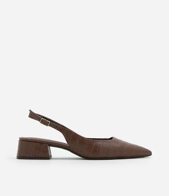 Sapato Scarpin Slingback em PU com Estampa Croco