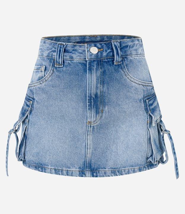 Mini Saia em Jeans Marmorizado com Bolso Cargo Afivelado - 1