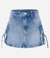 Mini Saia em Jeans Marmorizado com Bolso Cargo Afivelado - 1
