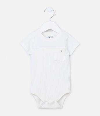Body Infantil em Algodão com Recorte Canelado e Bolsinho - Tam 0 a 18 meses