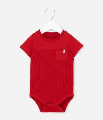 Body Infantil em Algodão com Recorte Canelado e Bolsinho - Tam 0 a 18 meses