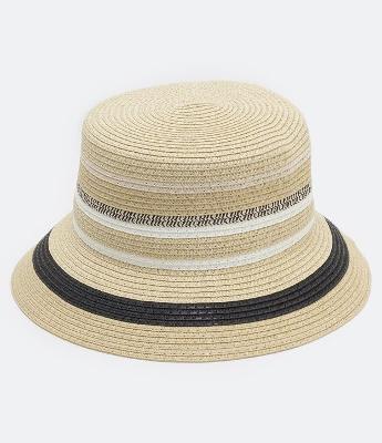 Chapéu de Praia Bucket com Aba Pequena e Listras Contrastantes