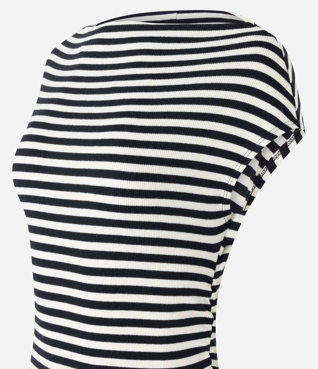 Vestido Midi em Ribana com Listras e Franzido Lateral - 1