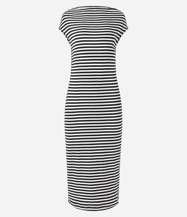 Vestido Midi em Ribana com Listras e Franzido Lateral - 2