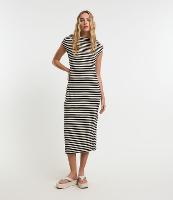 Vestido Midi em Ribana com Listras e Franzido Lateral - 3