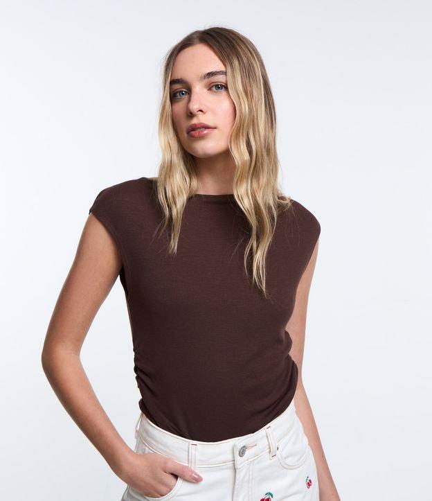 Blusa em Ribana com Franzido Lateral e Ombro Caído - 1