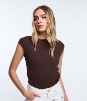 Blusa em Ribana com Franzido Lateral e Ombro Caído - 1
