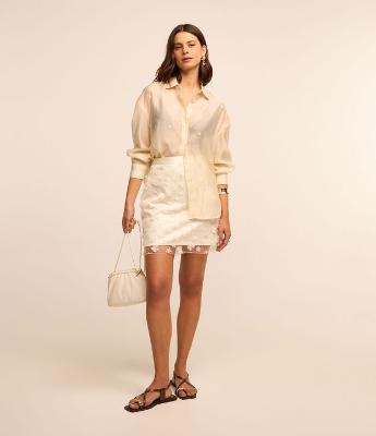 Saia Curta em Chiffon com Bordados Florais