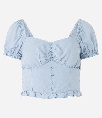 Blusa Cropped em Viscose com Textura e Botões Frontais