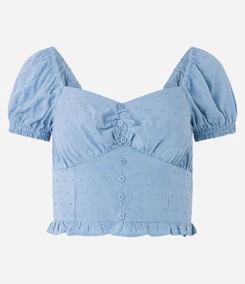 Blusa Cropped em Viscose com Textura e Botões Frontais