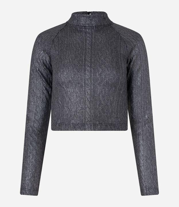 Blusa Cropped com Gola Alta e Revestimento Brilhante em Foil - 1