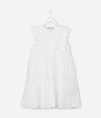 Vestido Infantil em Viscose com Babados e Botões - Tam 5 a 14 Anos