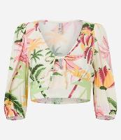 Blusa Cropped em Viscose com Manga 3/4 e Amarração no Busto - 1