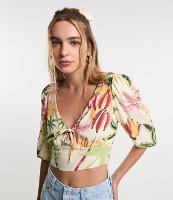 Blusa Cropped em Viscose com Manga 3/4 e Amarração no Busto - 2