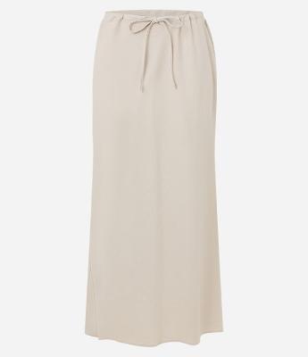 Saia Midi em Linho e Viscose com Amarração na Cintura
