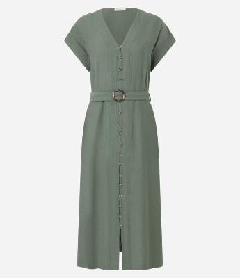 Vestido Chemise Midi em Viscose com Abotoamento e Cinto Faixa com Fivela