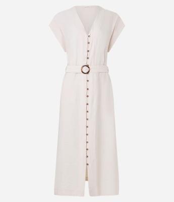 Vestido Chemise Midi em Viscose com Abotoamento e Cinto Faixa com Fivela