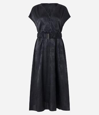 Vestido Midi em Jacquard com Transpasse Frontal e Cinto