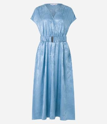 Vestido Midi em Jacquard com Transpasse Frontal e Cinto