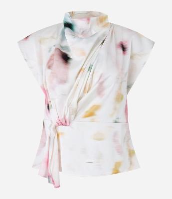 Blusa Sem Manga Acetinada com Estampa  Manchas