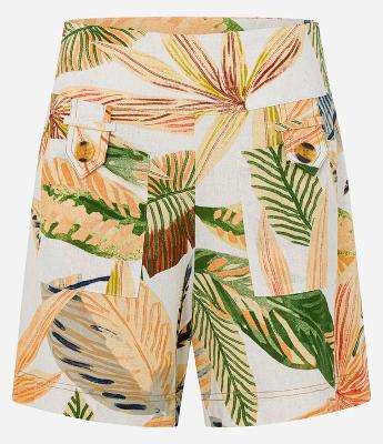 Short em Viscolinho com Bolsos e Estampa Folhagem
