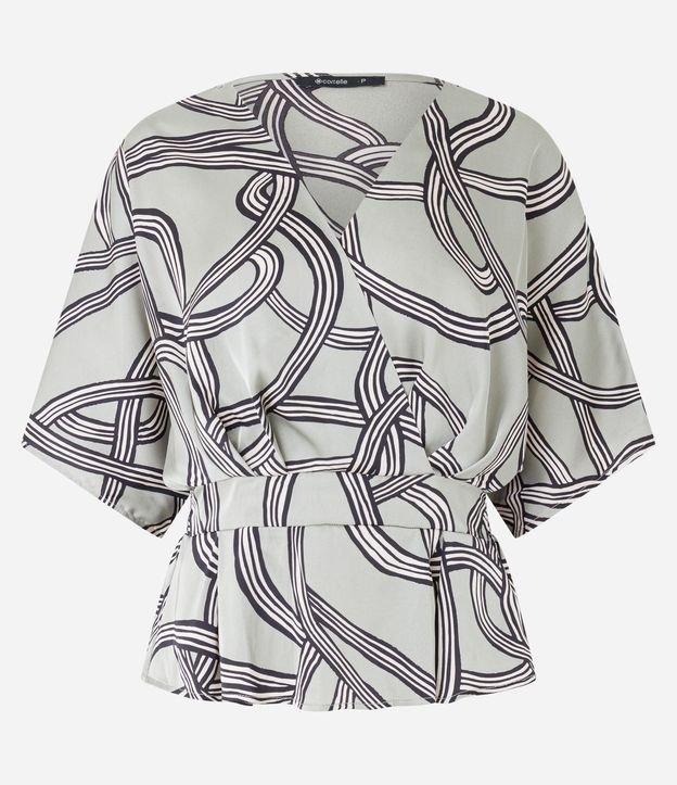 Blusa em Tecido Acetinado com Transpasse Frontal e Estampa Abstrata - 1
