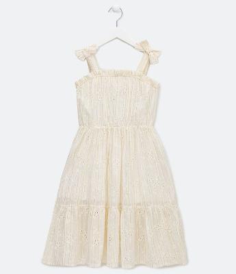 Vestido Infantil em Laise e Alças com Amarração - Tam 5 a 14 Anos