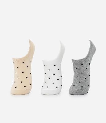 Kit 03 Meias Invisíveis em Algodão com Estampa em Poá