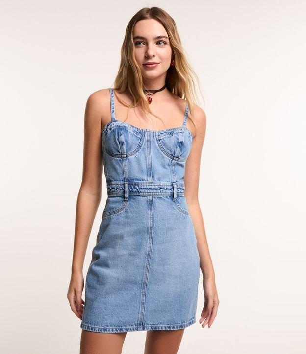 Vestido Curto de Alça em Jeans com Busto Corset - 1