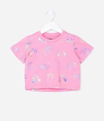 Camiseta Curta Infantil com Estampa da Minnie - Tam 1 a 5 Anos